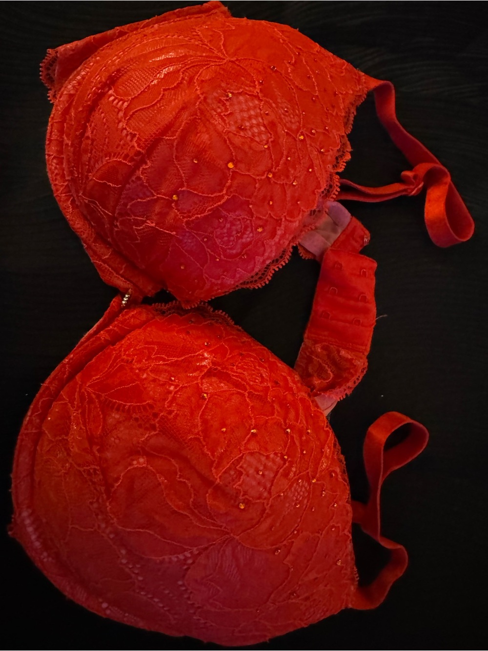 Victoria's Secret Red Lace Push-Up Bra with Embellished Detailing